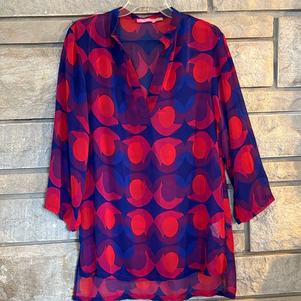 Isaac Mizrahi Red and Blue Patterned Blouse